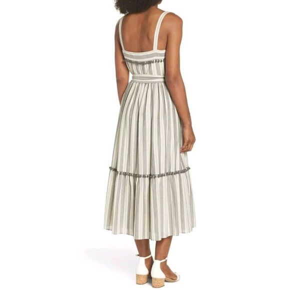 Maggy London Women's Stripe Flounce Sundress With Tassles Size US 8 - Picture 4 of 11